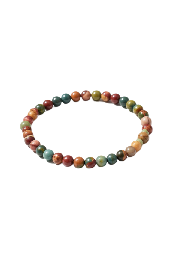 Unisex natural picasso jasper stretch bracelet of 6mm round smooth beads|wealth & good luck stone bracelet for men women|7 inch stretchable for march birthstone|ST_BR_0241