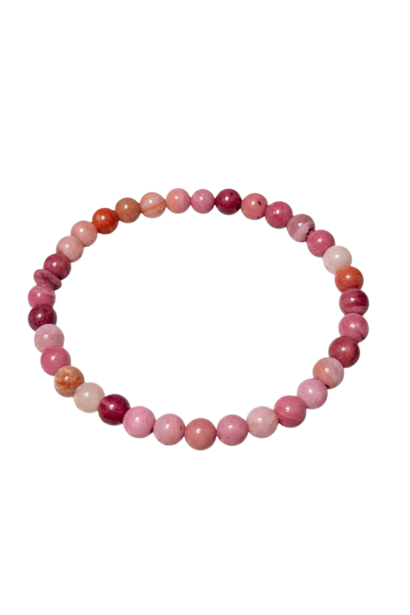 Unisex natural rhodonite stretch bracelet of 6mm round smooth beads|natural crystal yoga bracelet for men women|7 inch stretchable for january birthstone|ST_BR_0358