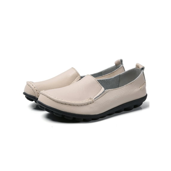 GENILU Women's Slip on Leather Loafers Comfortable Driving Casual Flat Shoes Silver Size 4-13