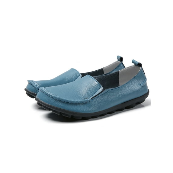 GENILU Women's Slip on Leather Loafers Comfortable Driving Casual Flat Shoes Silver Size 4-13