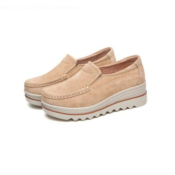 Woobling Women Slip On Platform Suede Penny Loafers High Heel Wedge Moccasins Walking Sneakers