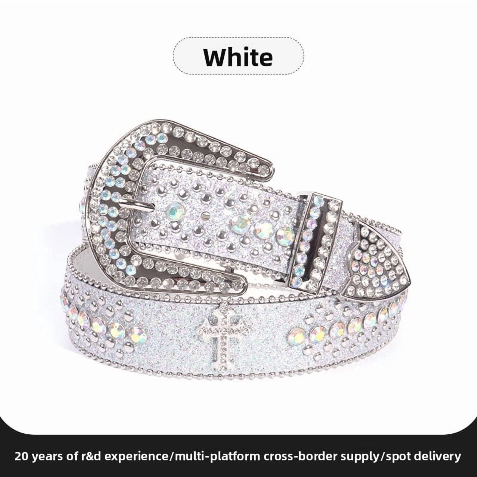 Unisex rhinestone-embellished crocodile-patterned belt with 