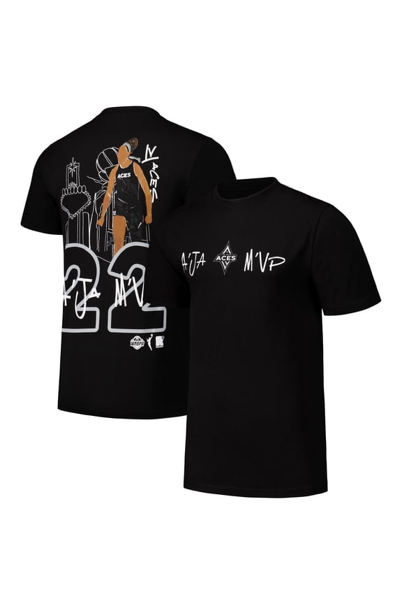 Unisex round21 A'ja Wilson Black Las Vegas Aces Player Illustration T-Shirt