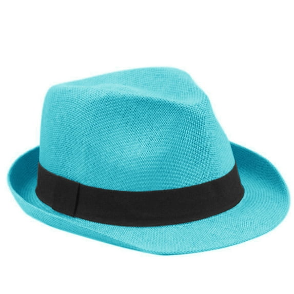 Unisex's Short Roll Up Brim Straw Fedora Hat Trilby Cuban Panama Summer Beach