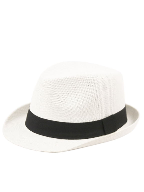 Unisex's Short Roll Up Brim Straw Fedora Hat Trilby Cuban Panama Summer Beach