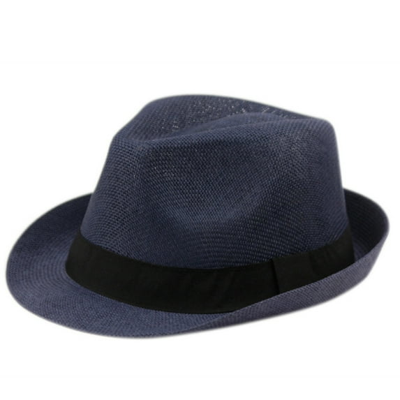 Unisex's Short Roll Up Brim Straw Fedora Hat Trilby Cuban Panama Summer Beach