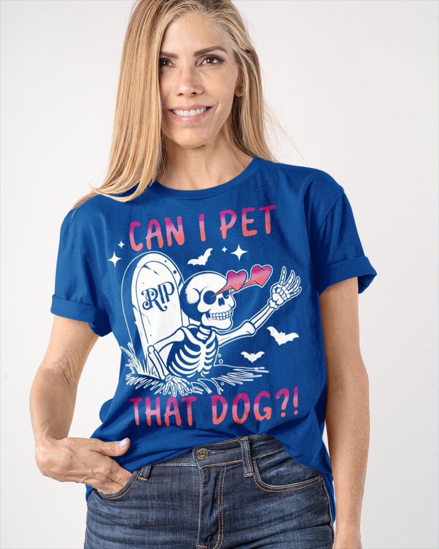 Unisex softstyle tshirt, Can I Pet That Dog Skeleton Halloween