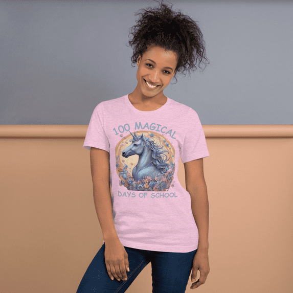 Unisex t-shirt 100 Magical Days Of School Cute Unicorn Kid. (Heather Prism Lilac, L)