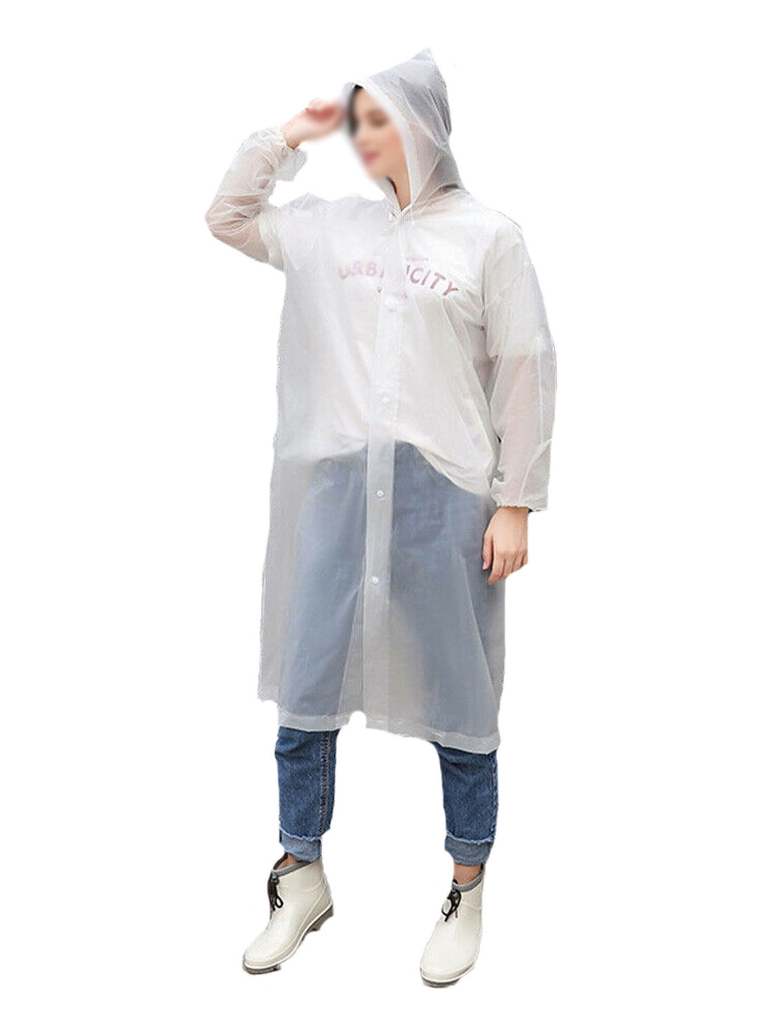 UnisexWaterproof Jacket Clear PVC Raincoat Rain Coat Hooded Poncho Rainwear