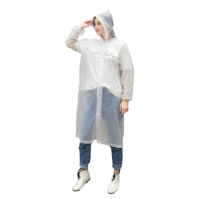 UnisexWaterproof Jacket Clear PVC Raincoat Rain Coat Hooded Poncho Rainwear