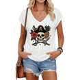 thumbnail image 1 of Unishe Womens White Hawaiian Pirate Graphic V Neck Short Sleeve T-Shirt S-5XL Summer Daily Wear Soft Tops, 1 of 6