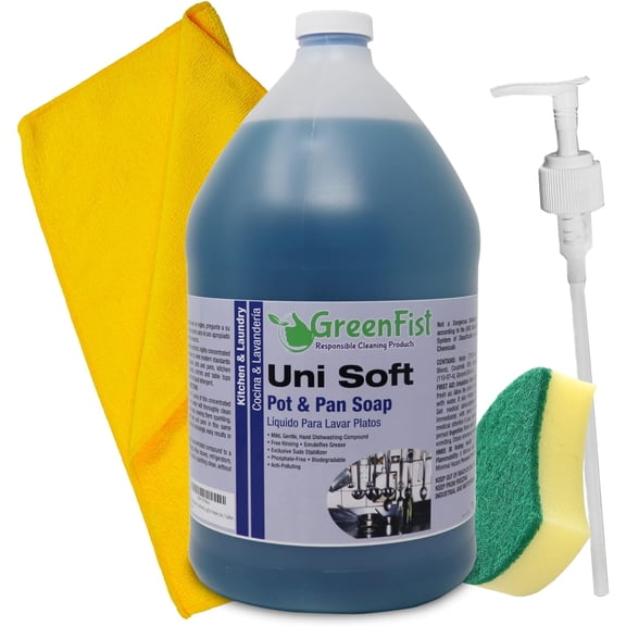 Dish Soap Professional Detergent Liquid Pot & Pan Dish-Wash - Light or Heavy Use, 128 ounce (1 Gallon W/Sponge, Pump & Microfiber Towel)