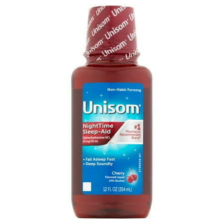 Unisom NightTime Sleep-Aid Cherry Flavored Liquid, Diphenhydramine HCl, 12 fl oz