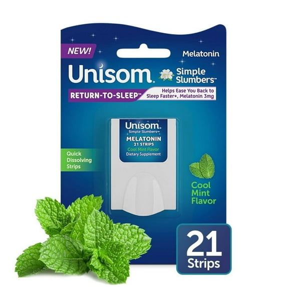 Unisom Simple Slumbers Melatonin Strips, Cool Mint, 21 Strips