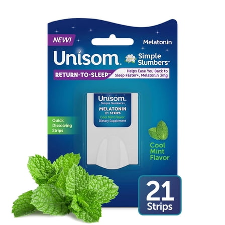 Unisom Simple Slumbers Return-to-Sleep Dissolving Strips, Cool Mint, 21 Ct