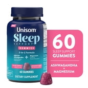 Unisom Sleep Support Gummies, 2-in-1 Magnesium Ashwagandha Drug-Free Formula, Supports Healthy Sleep Routines, Midnight Berry Flavor, 60 Count