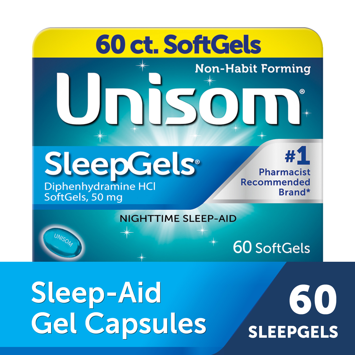 Unisom SleepTabs Doxylamine Succinate Sleeping Pills, Nighttime Sleep Aid, 25 mg, 80 Tablets