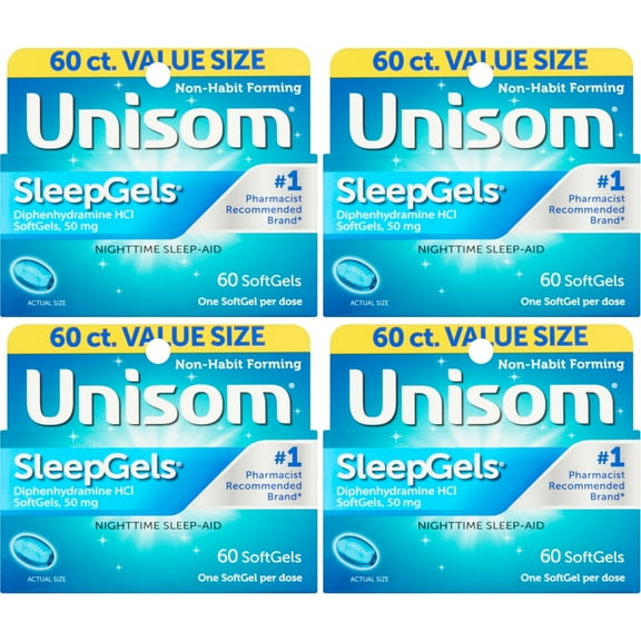 Unisom SleepGels Soft Gels Nighttime Sleep-Aid, 60 Ct (4 pack) (Bundle)