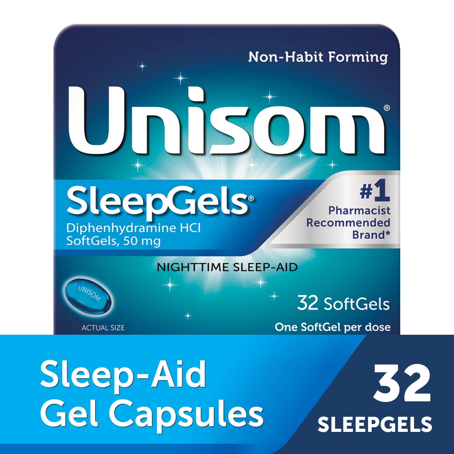 Unisom SleepGels Soft Gels, Sleep-Aid, Diphenhydramine HCI, 32 Count