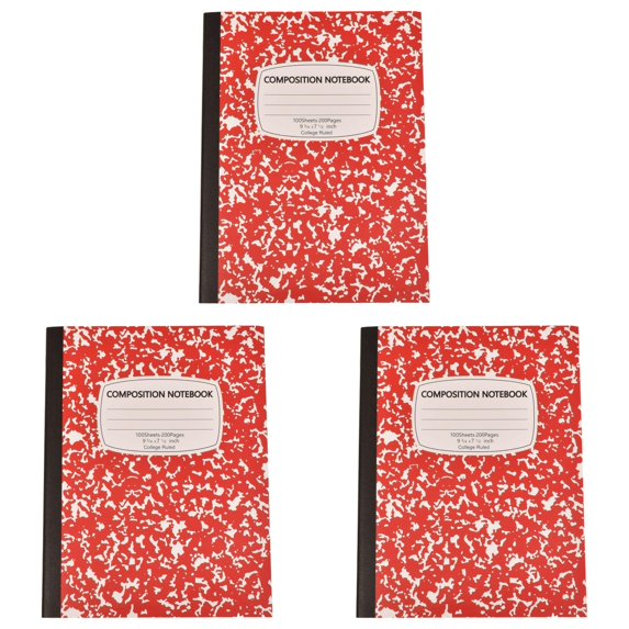 Unison Composition Notebook, Wide Ruled Composition Book, Marble Composition Notebooks for Work, 100 Sheets/200 Pages, Hard Cover, Sturdy Sewn Binding, Office Classroom Supplies,Red,3Pcs