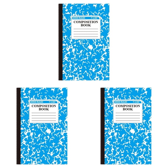 Unison Composition Notebook, Wide Ruled Composition Book, Marble Composition Notebooks for Work, 30 Sheets/60 Pages, Hard Cover, Sturdy Sewn Binding, Office Classroom Supplies,Blue,3Pcs
