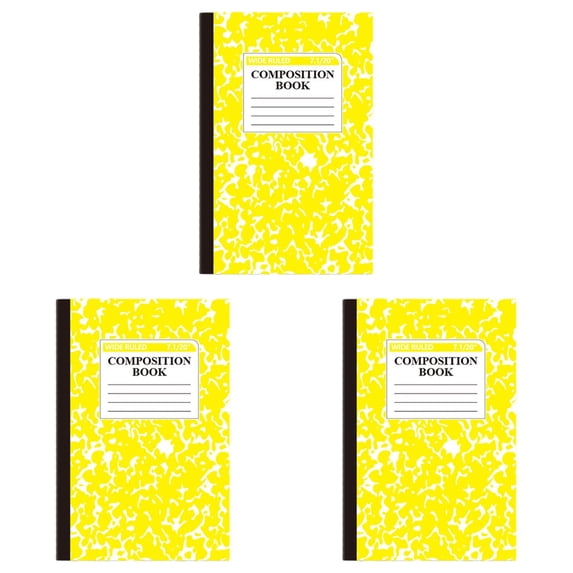 Unison Composition Notebook, Wide Ruled Composition Book, Marble Composition Notebooks for Work, 30 Sheets/60 Pages, Hard Cover, Sturdy Sewn Binding, Office Classroom Supplies,Yellow,3Pcs