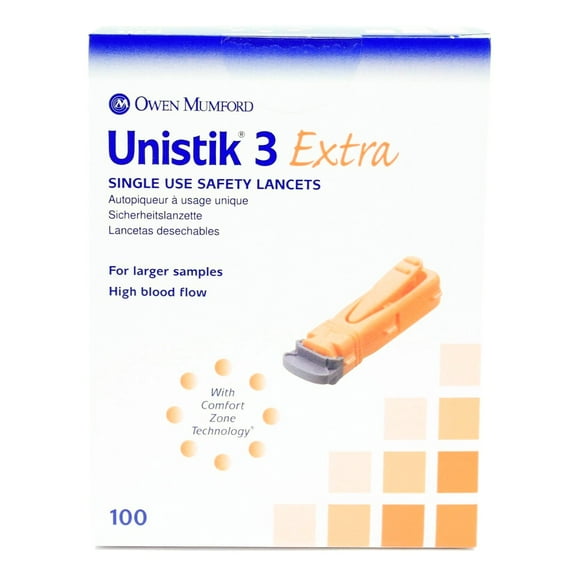 Unistik 3 High Flow Safety Lancet 21 Gauge Needle 2.0 mm Depth 1 Box(s), 100 /Box