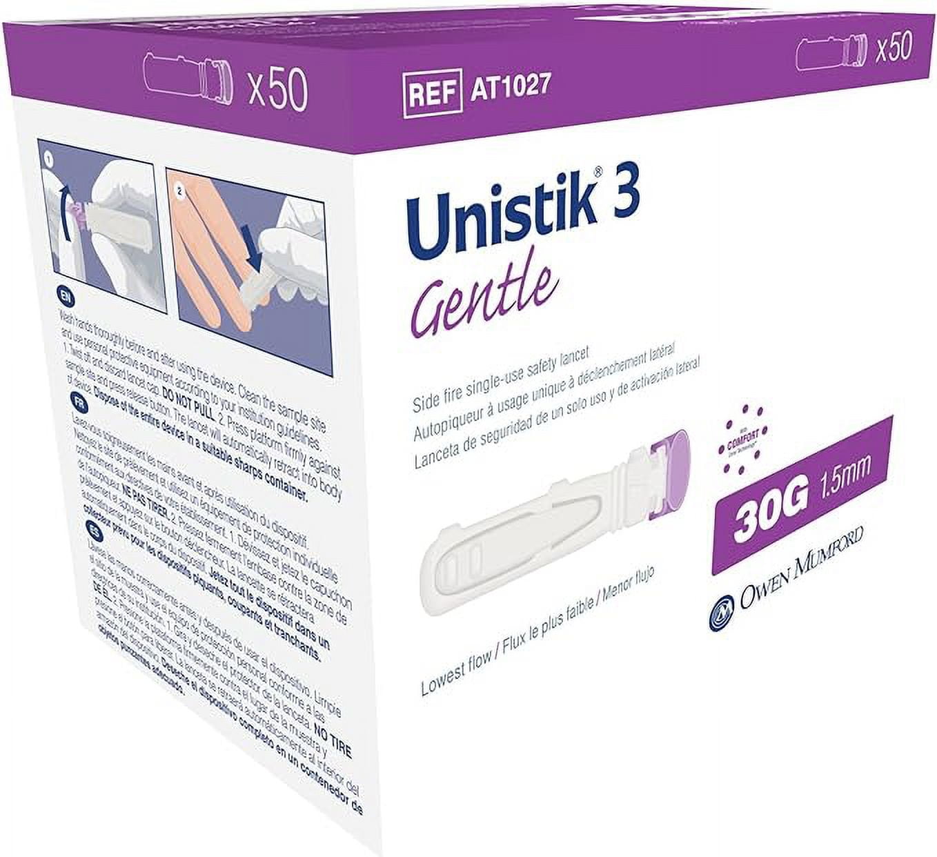 Unistik 3 Gentle 30 Gram 1.5 Mm Side Fire Single Use Lancets, 50 Ea, 3 Pack