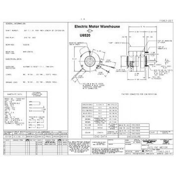 Unit Heater Motor 1/8 hp, 1075 RPM, 115 Volts Century # U6520