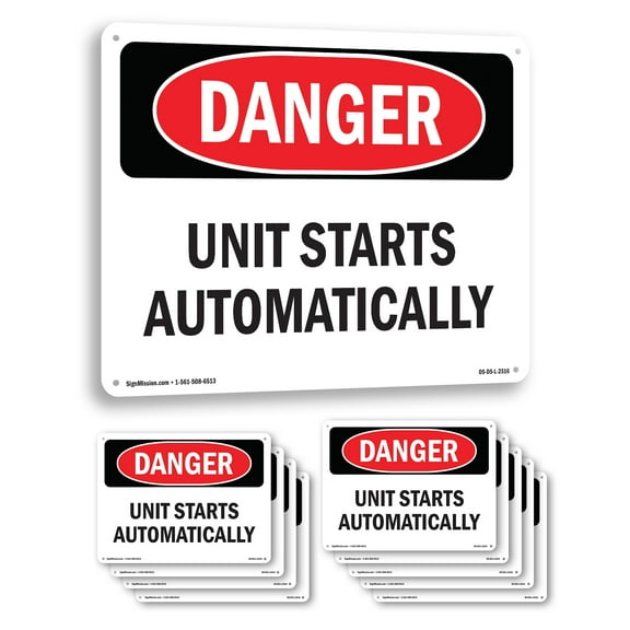 Unit Starts Automatically OSHA Danger Rigid Plastic Sign 10 Inch x 7 Inch - 10 Pack