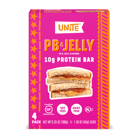 Unite Food, Natural Ingredient Protein Breakfast Bar, Peanut Butter and Jelly, 4 Ct, 1.59 oz.