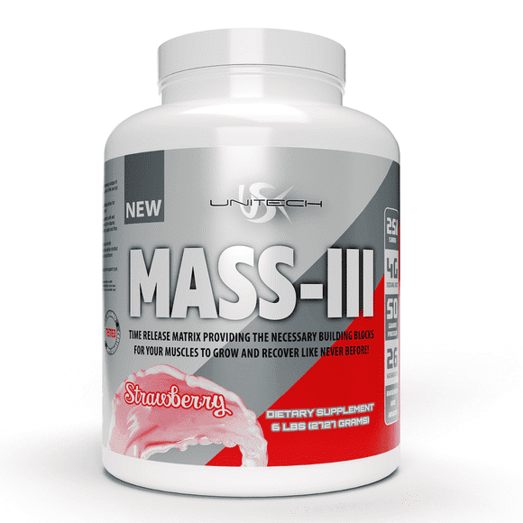 Unitech USK | Mass Strawberry Powder | Absorbable Mass Gainer Supplement | Rich in Protein, Vitamins, & Minerals | Protein Isolate & Concentrate | Muscle Growth & Recovery | Strawberry Flavor, 96oz