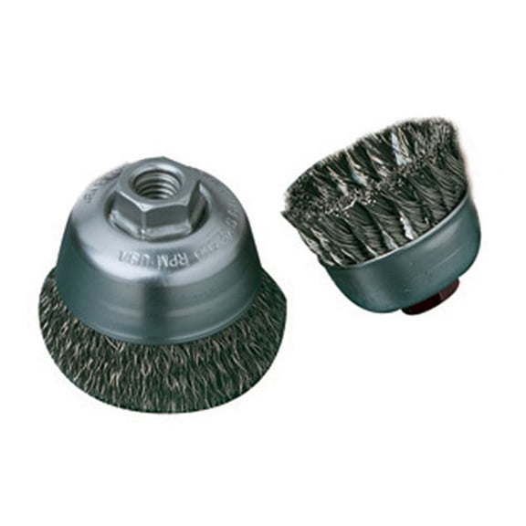 United Abrasives- SAIT 06514 3-1/2" x .014 x 5/8-11 Arbor Stainless Bristle Crimped Style Angle Grinder Small Cup Brush