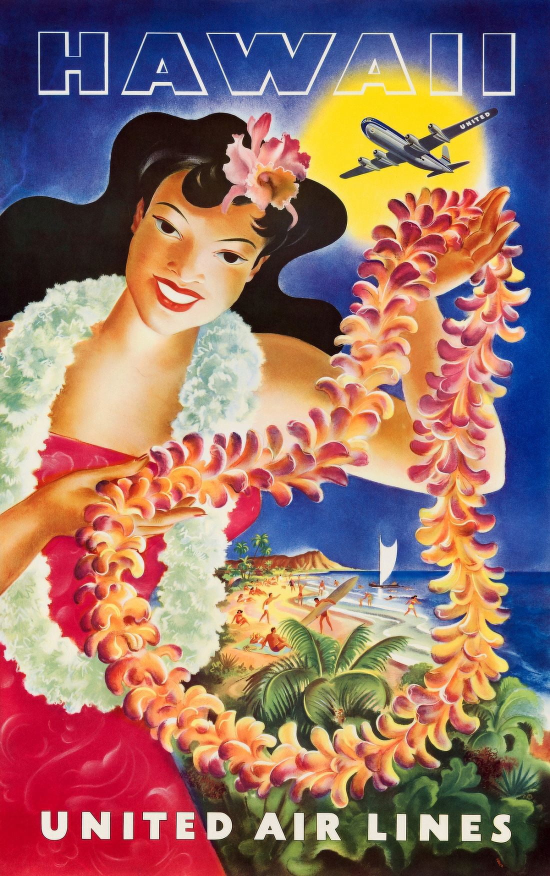 United Air Lines Hawaii Travel Canvas Art - (18 x 24)