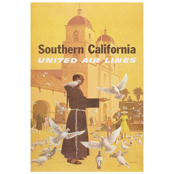 United Airlines - Southern California - 1950s Version #1 - Vintage Travel Poster (12x18Inches)