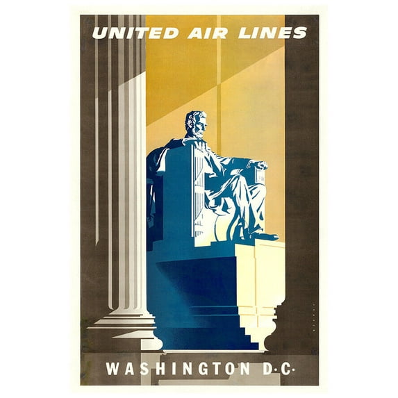 United Airlines - Washington DC - 1950s - Vintage Travel Poster (24x36Inches-Framed)