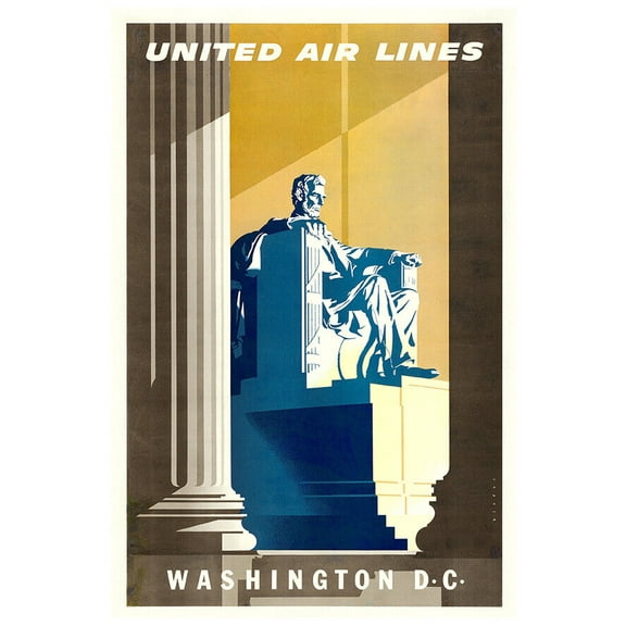 United Airlines - Washington DC - 1950s - Vintage Travel Poster (8x12Inches-US/CANOnly)
