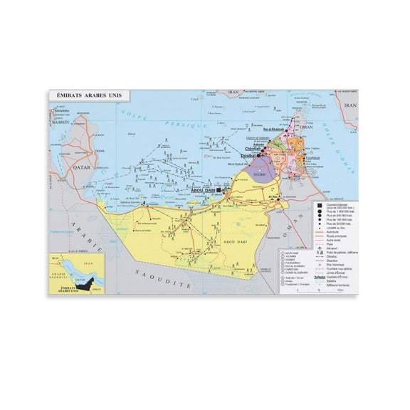 United-Arab-Emira-tes Map Posters Poster Decorative Painting Canvas Wall Art Living Room Posters Bedroom Painting 16x24inch(40x60cm)
