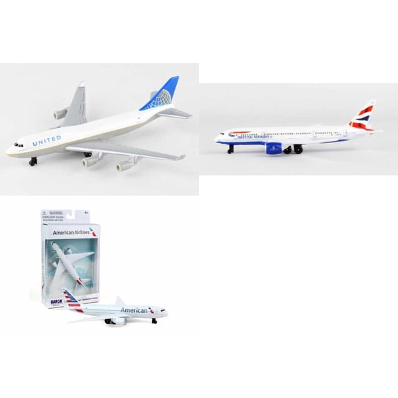 United, British Airways, American Airlines Diecast Airplane Package - Three 5.5" Diecast Model Planes