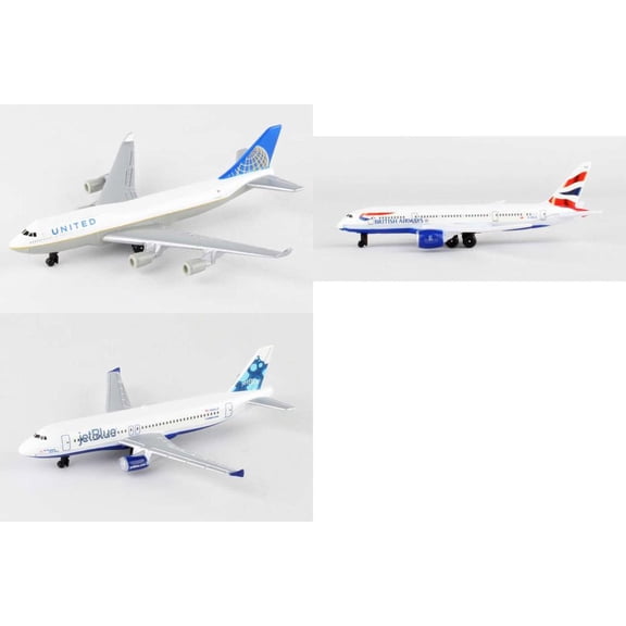 United, British Airways, Jetblue Airlines Diecast Airplane Package - Three 5.5" Diecast Model Planes