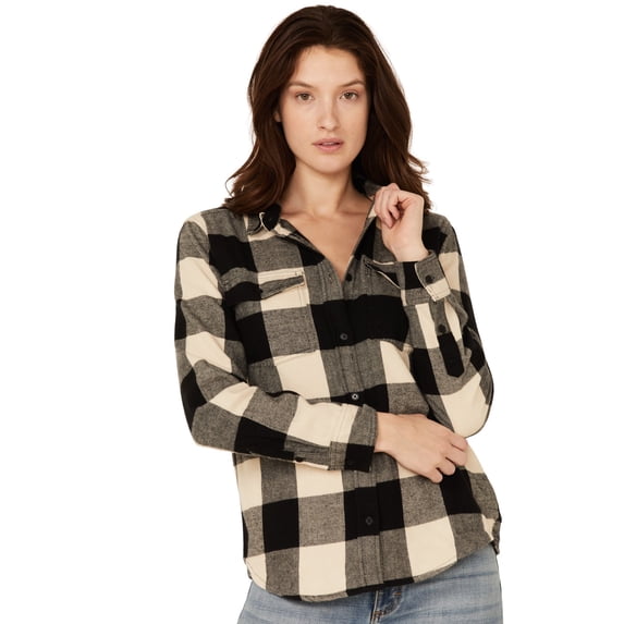 United By Blue Women's Plaid Print Responsible Button Down Western Flannel Shirt Black/White X- US