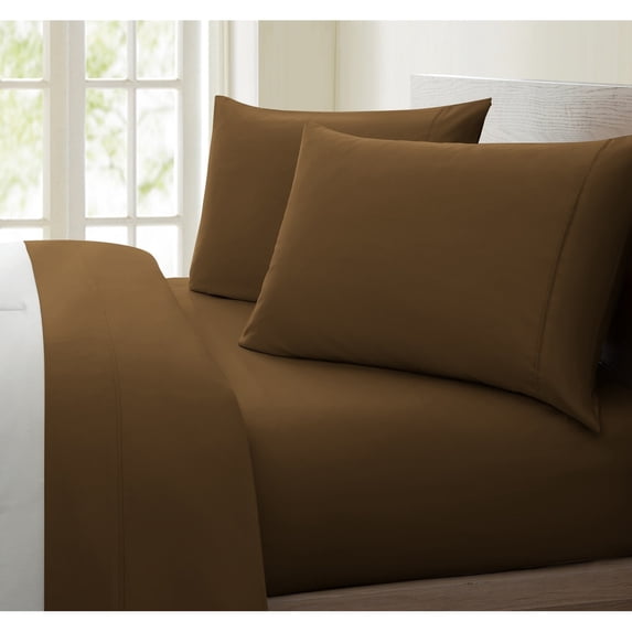 United Collection 1200 Thread Count Egyptian Quality Cotton Luxurious Super Soft Solid Sheet Set Brown - Queen