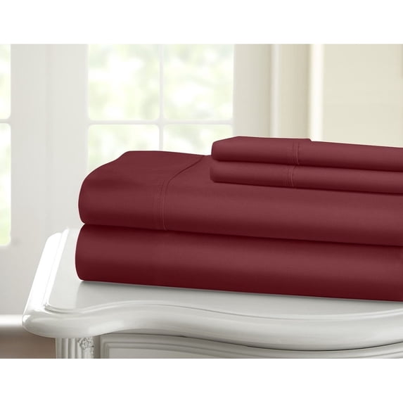 United Collection 1200 Thread Count Egyptian Quality Cotton Luxurious Super Soft Solid Sheet Set Burgundy - Twin
