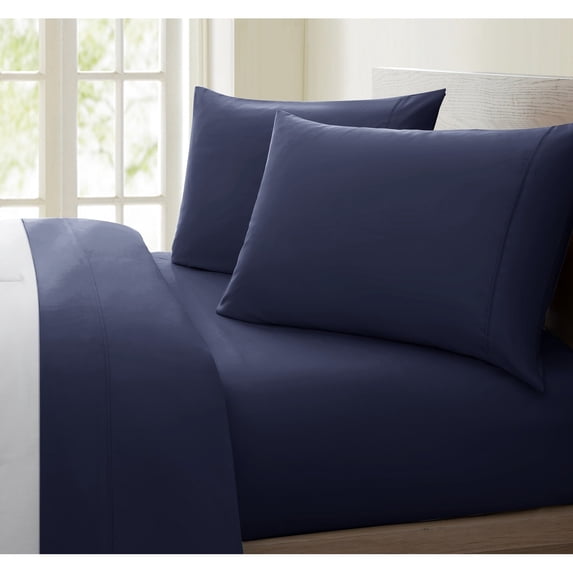 United Collection 1200 Thread Count Egyptian Quality Cotton Luxurious Super Soft Solid Sheet Set Navy - Queen