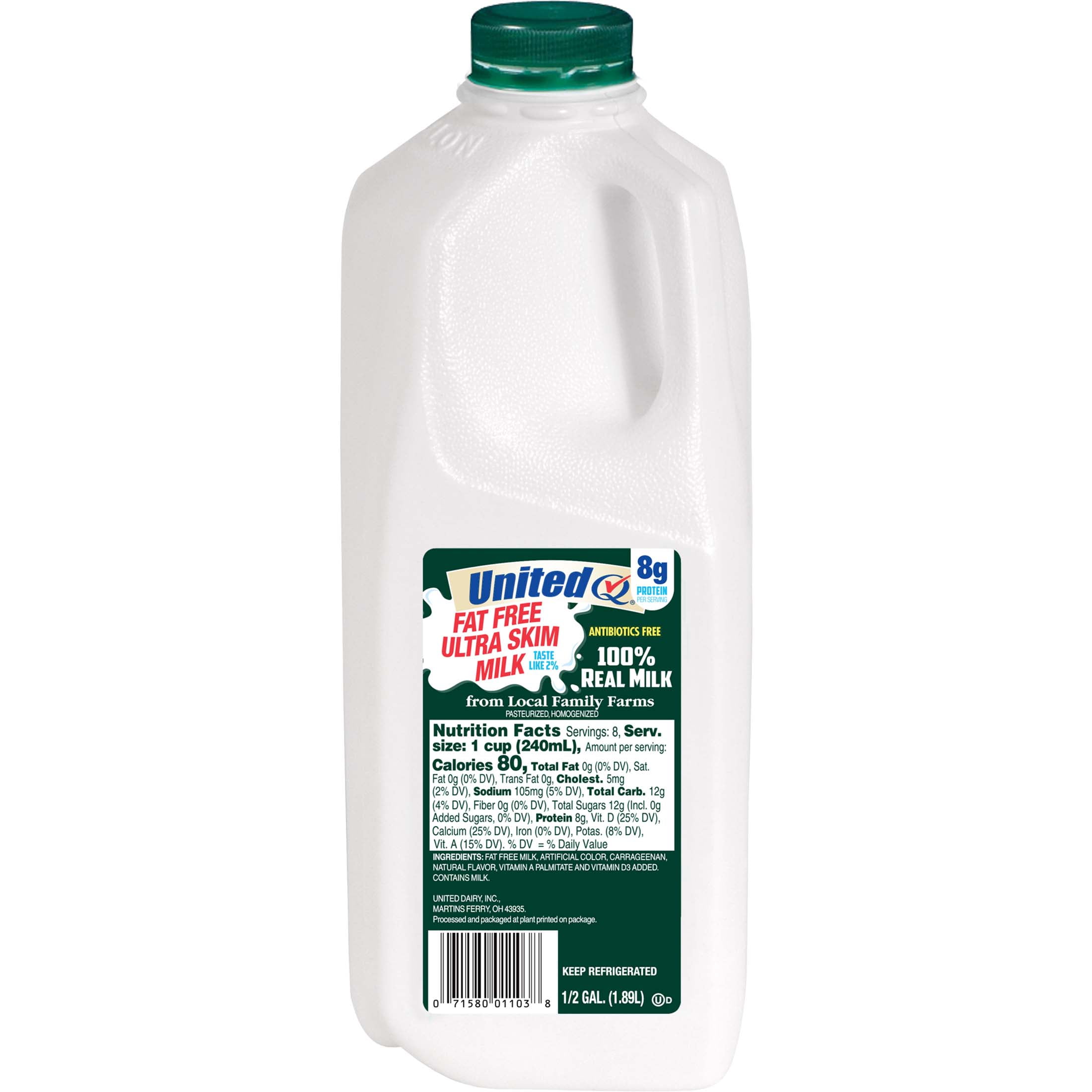 United Dairy Ultra Skim Fat Free Milk Half Gallon - Walmart.com