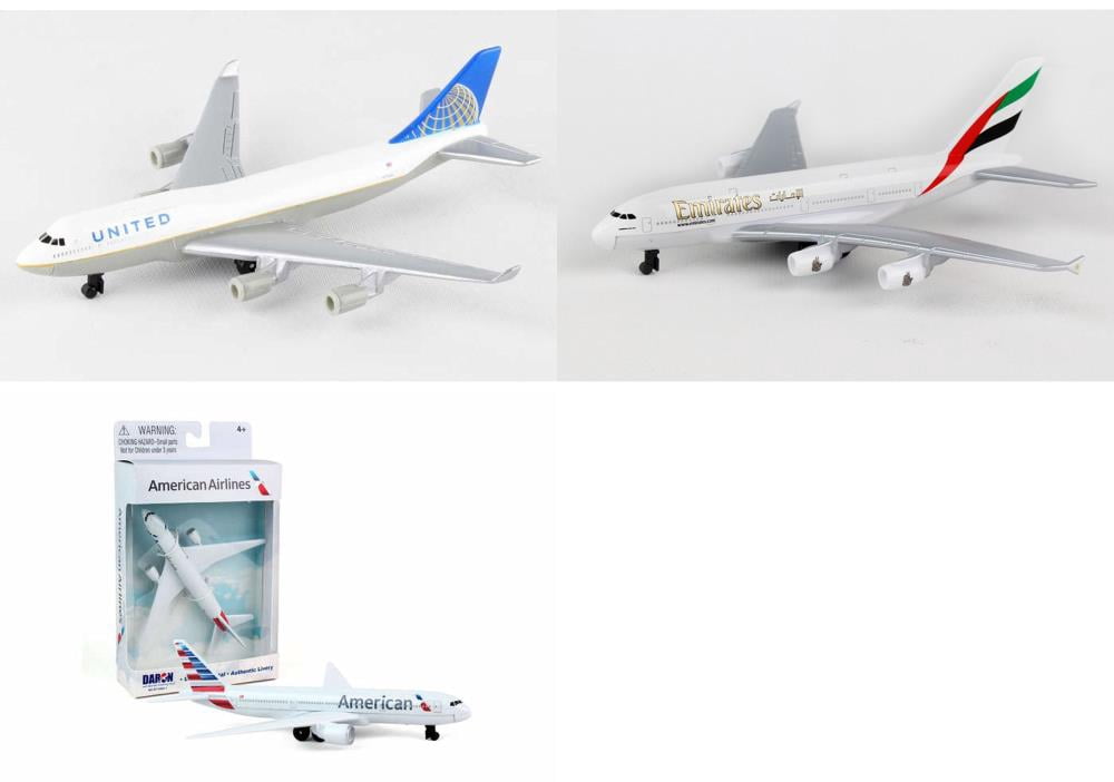 United, Emirates, American Airlines Diecast Airplane Package - Three 5.5" Diecast Model Planes