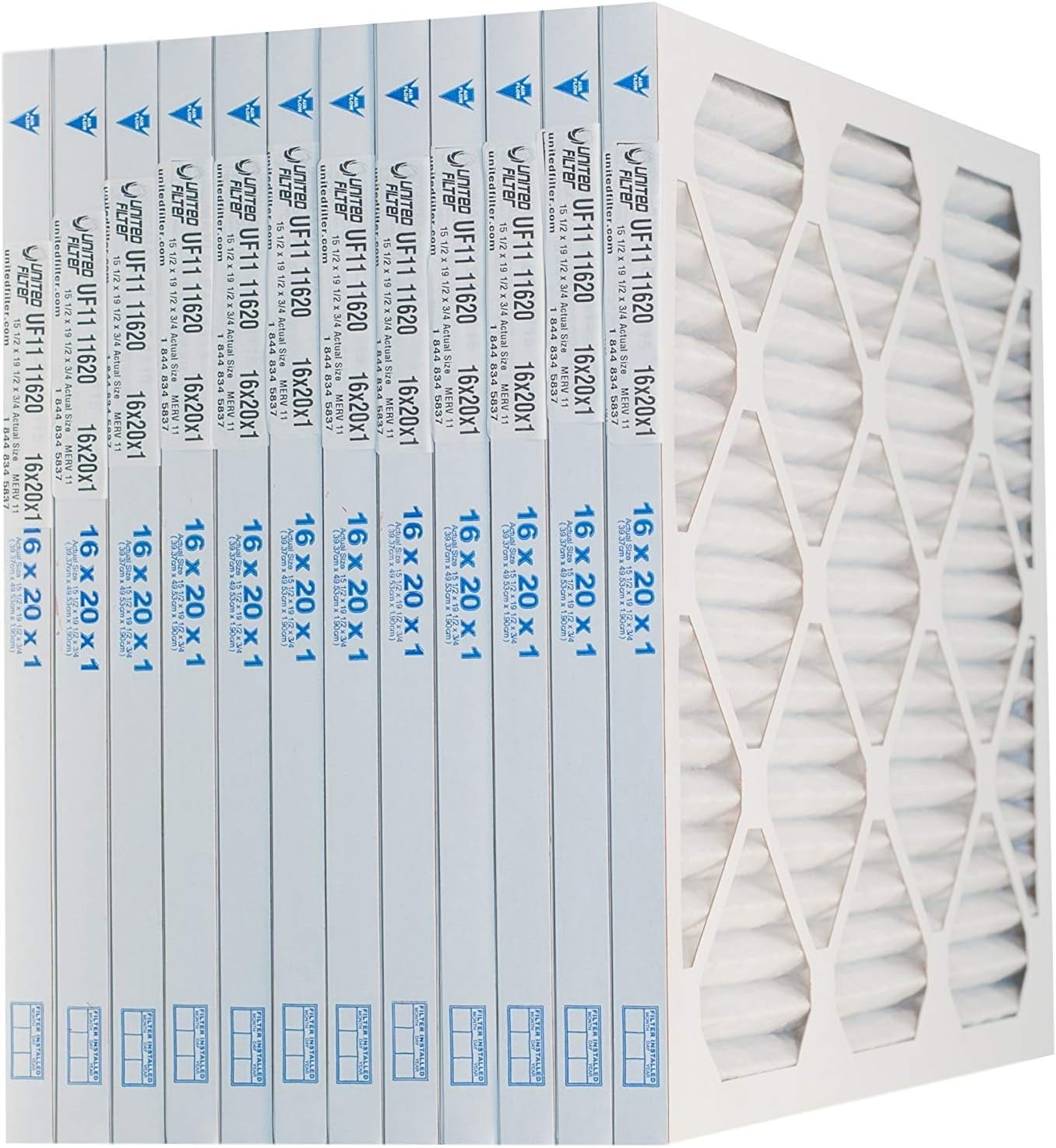 United Filter 16x20x1 MERV 11 Furnace Filters (Case of 12) HVAC Filters for Home & Office