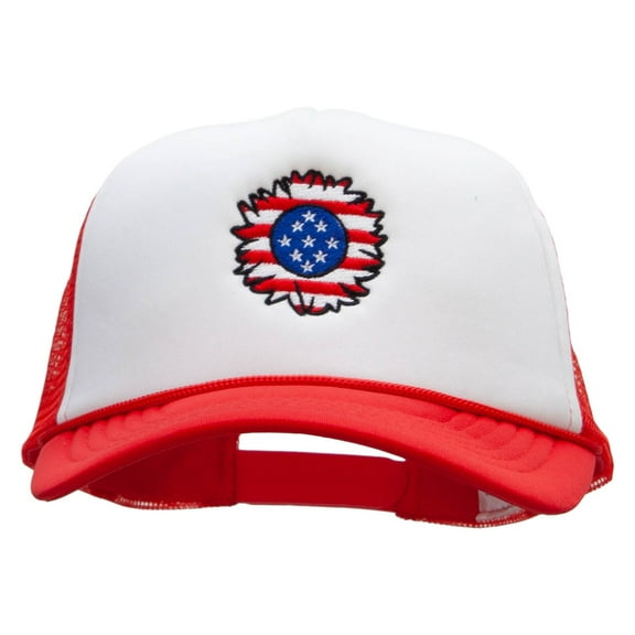 United Flower Embroidered Foam Panel Mesh Snapback - White Red OSFM