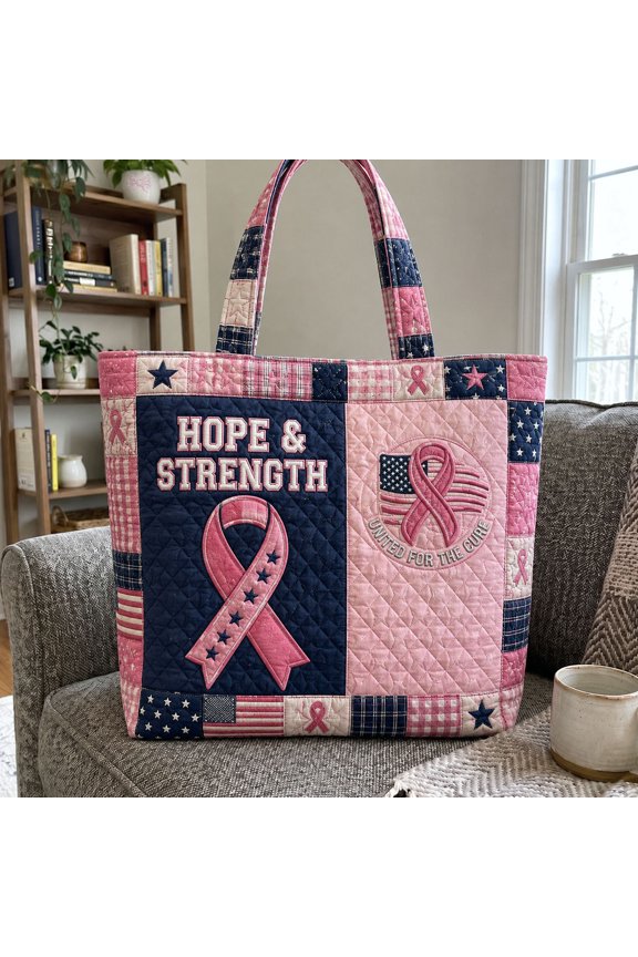 United For The Cure Breast Cancer Quilted Tote Bag, Large Shoulder Bag for Shopping, Travel and Daily Essentials