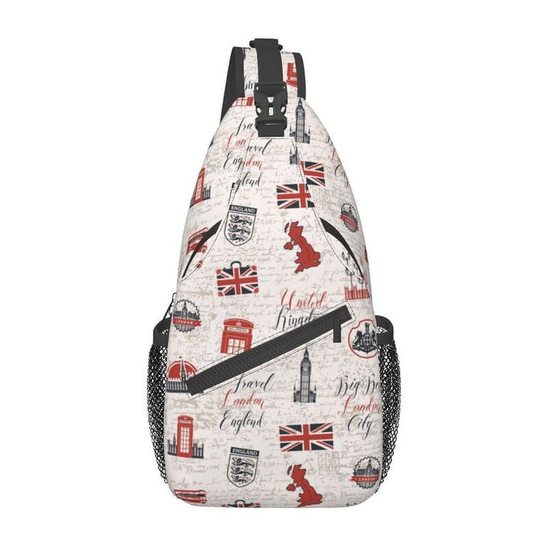 backpack for men traveling to london United Kingdom Flag Collage Sling Chest Bag UK London British Pattern  Crossbody Shoulder Backpack for Men Travel Hiking Daypack